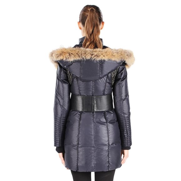 Rudsak Sophie Down Coat with Leather Belt / Small / Grey Black Down - Picture 3 of 16